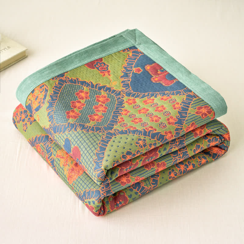 Couverture en gaze de coton jacquard double épaisseur avec motif ours