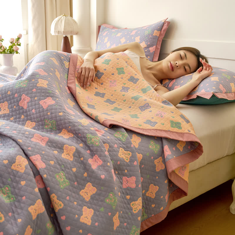 Couette réversible en gaze de coton avec ours jacquard