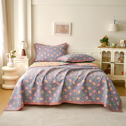 Couette réversible en gaze de coton avec ours jacquard