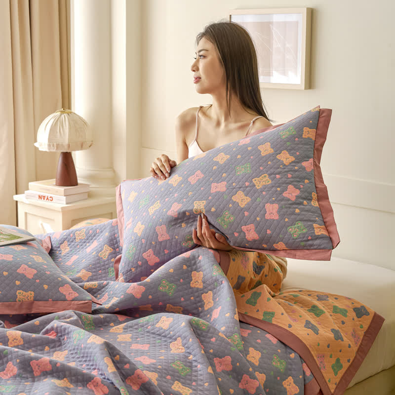 Couette réversible en gaze de coton avec ours jacquard