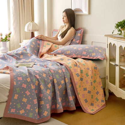 Couette réversible en gaze de coton avec ours jacquard