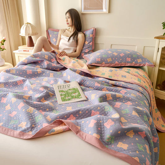 Couette réversible en gaze de coton avec ours jacquard