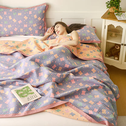 Couette réversible en gaze de coton avec ours jacquard