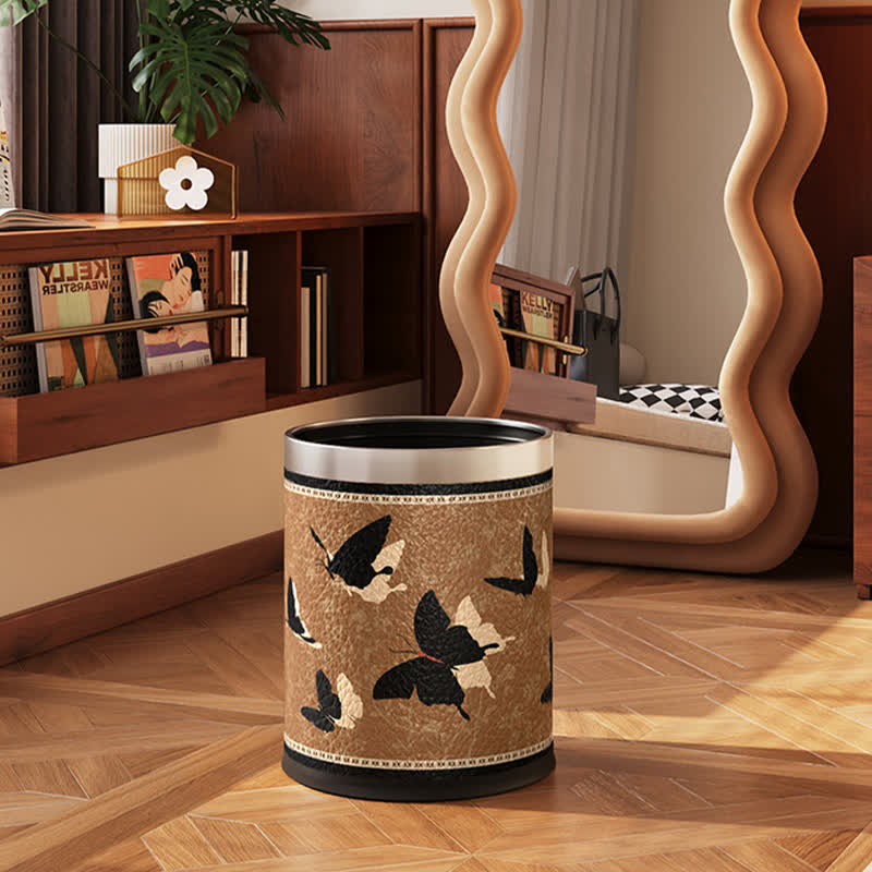 Poubelle rurale et durable en acier inoxydable et cuir