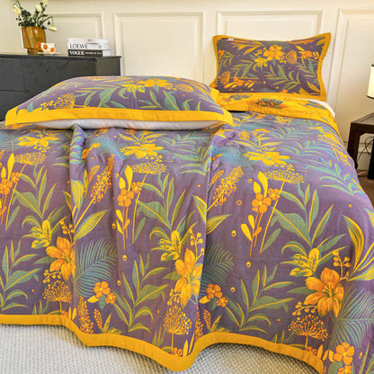Couette confortable en gaze de coton à trois couches avec motif floral