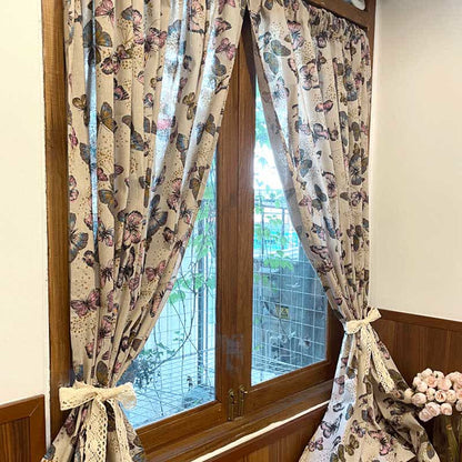 Rideau rustique en coton et lin avec imprimé papillon