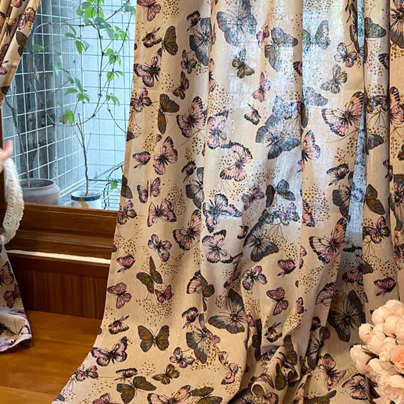 Rideau rustique en coton et lin avec imprimé papillon