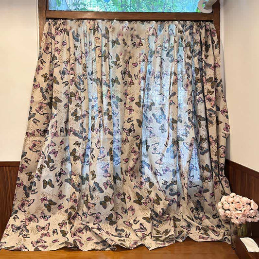 Rideau rustique en coton et lin avec imprimé papillon