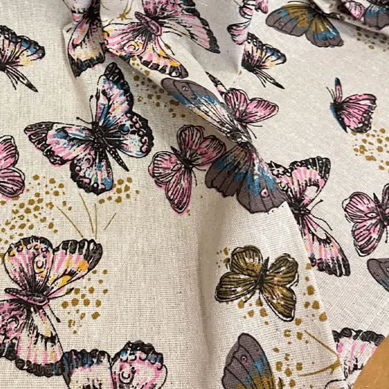 Rideau rustique en coton et lin avec imprimé papillon