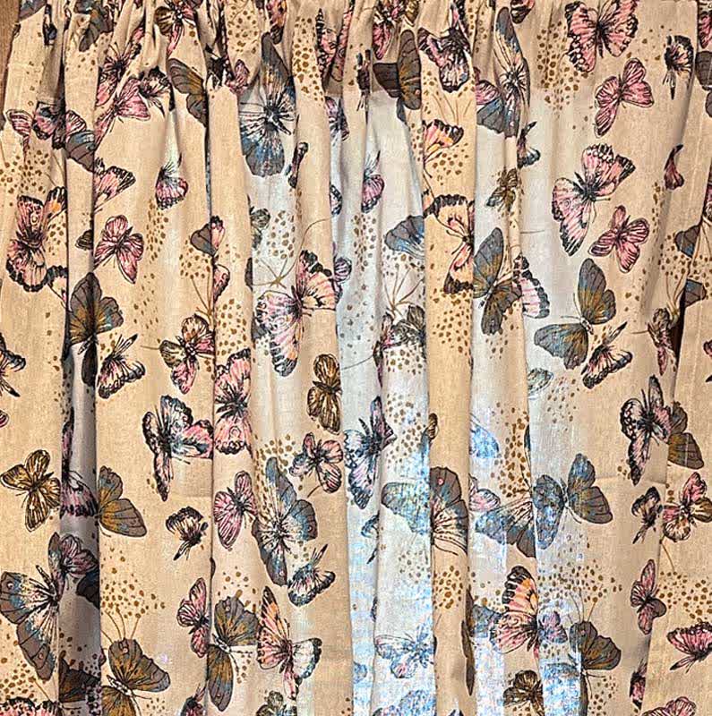 Rideau rustique en coton et lin avec imprimé papillon