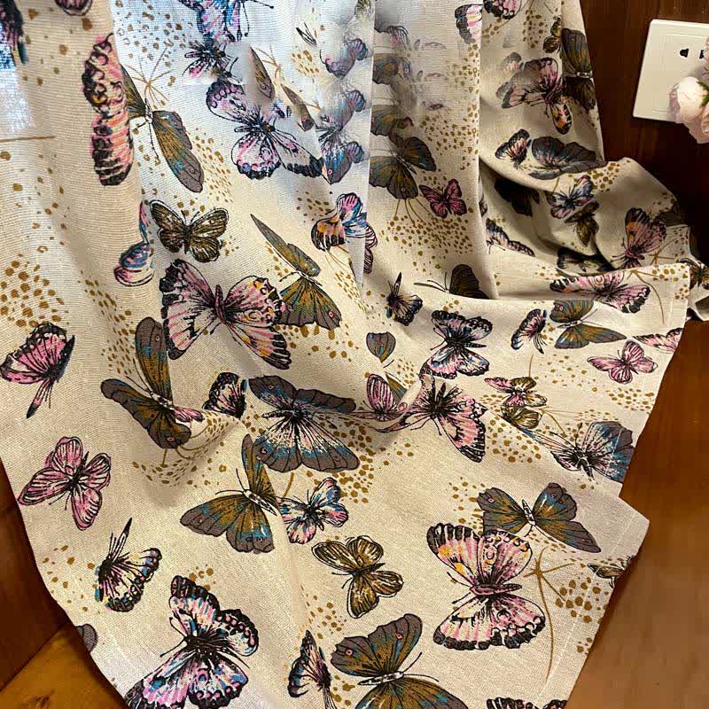 Rideau rustique en coton et lin avec imprimé papillon