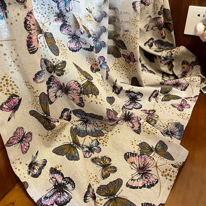 Rideau rustique en coton et lin avec imprimé papillon