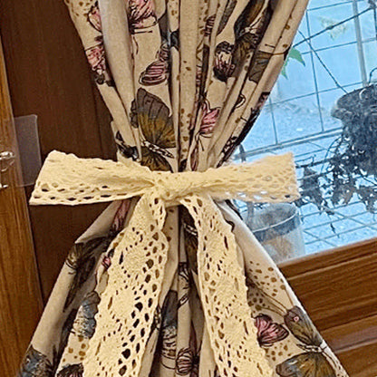 Rideau rustique en coton et lin avec imprimé papillon