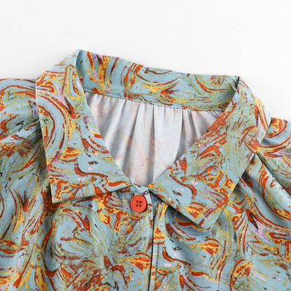 Ensemble de vêtements de détente orange et rouge avec imprimé à manches longues
