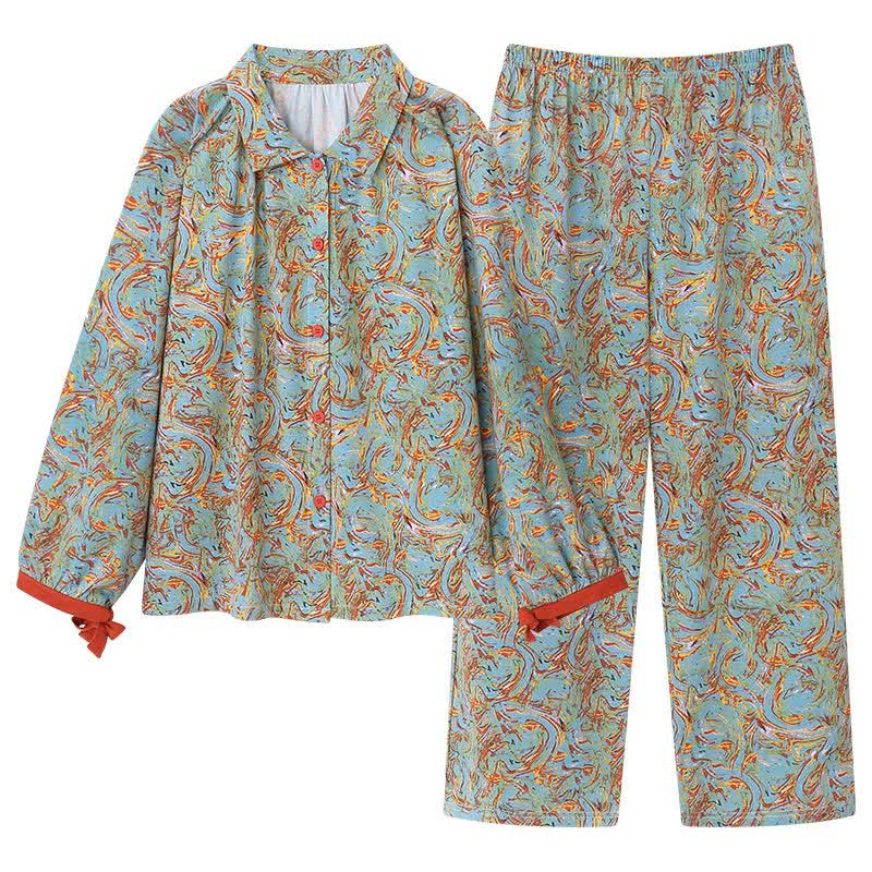Ensemble de vêtements de détente orange et rouge avec imprimé à manches longues