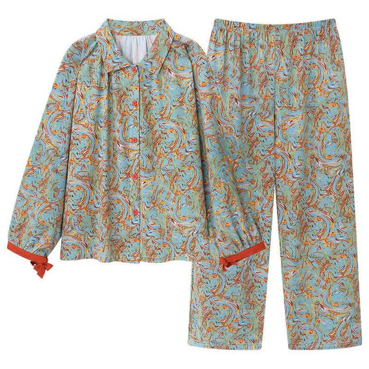 Ensemble de vêtements de détente orange et rouge avec imprimé à manches longues