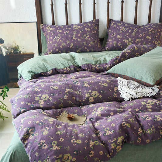 Parure de lit en gaze jacquard à motif floral (4 pièces)