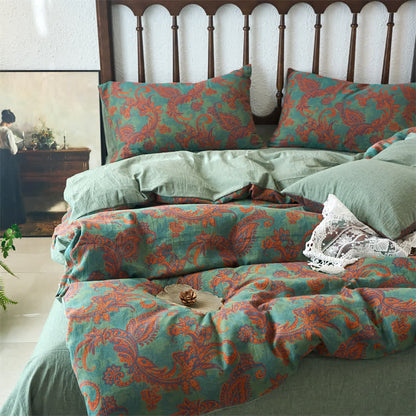 Parure de lit en gaze à motif cachemire vintage (4 pièces)