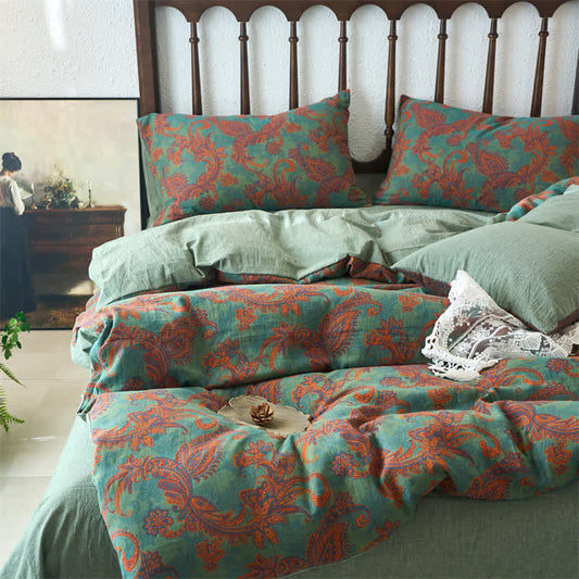 Parure de lit en gaze à motif cachemire vintage (4 pièces)