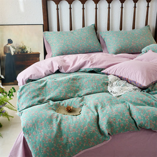 Parure de lit en gaze florale jacquard (4 pièces)
