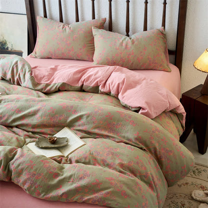 Parure de lit en gaze de coton jacquard à motif floral (4 pièces)