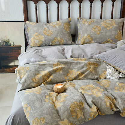 Parure de lit en gaze de coton à motif floral neutre (4 pièces)