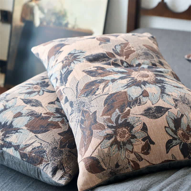 Parure de lit en coton jacquard à motif floral teint en fil (4 pièces)