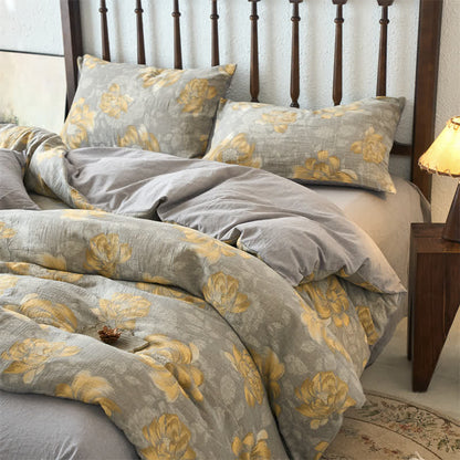Parure de lit en gaze de coton à motif floral neutre (4 pièces)