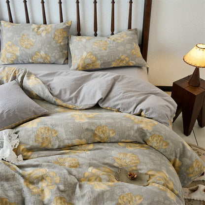 Parure de lit en gaze de coton à motif floral neutre (4 pièces)
