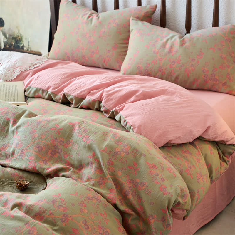 Parure de lit en gaze de coton jacquard à motif floral (4 pièces)