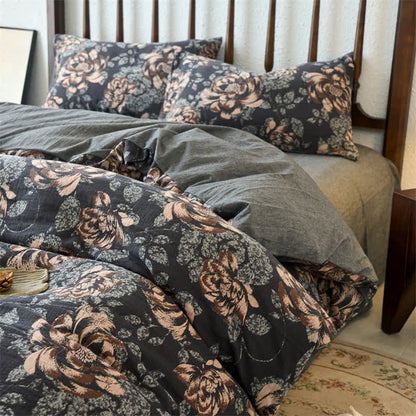 Parure de lit jacquard en gaze de coton à fleurs rétro (4 pièces)