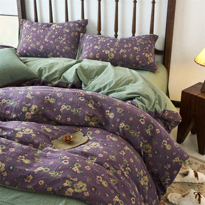 Parure de lit en gaze jacquard à motif floral (4 pièces)