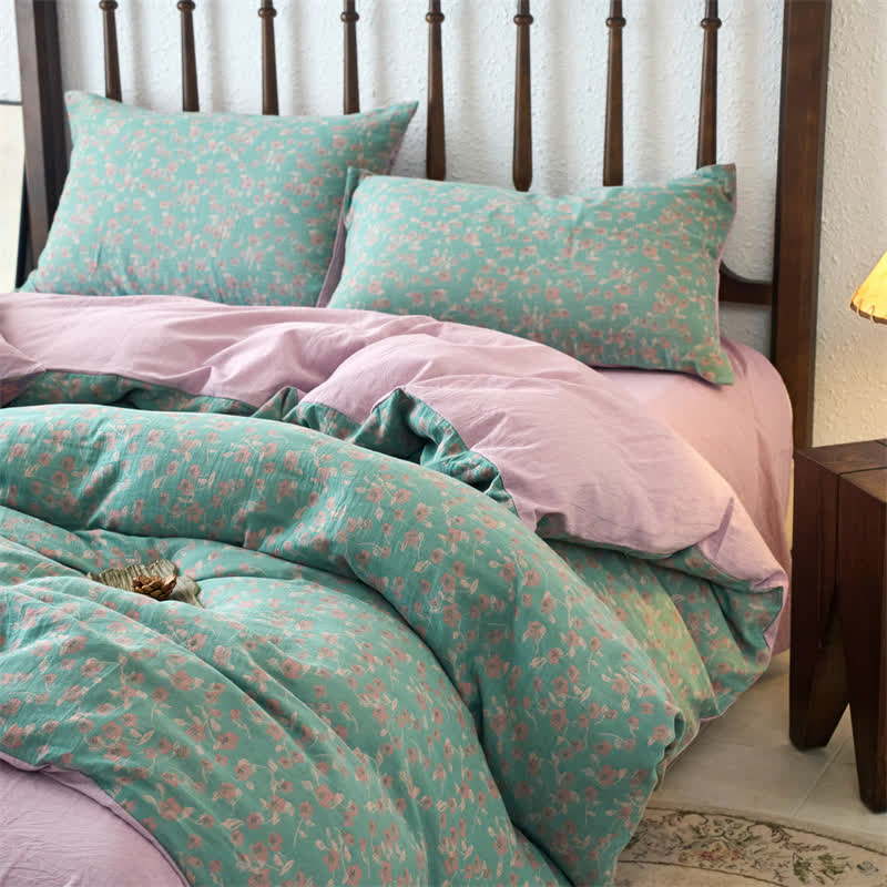 Parure de lit en gaze florale jacquard (4 pièces)