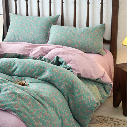 Parure de lit en gaze florale jacquard (4 pièces)