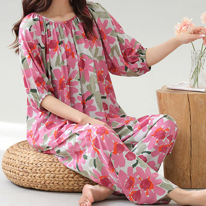 Ensemble de vêtements d'intérieur grande taille à imprimé floral et botanique
