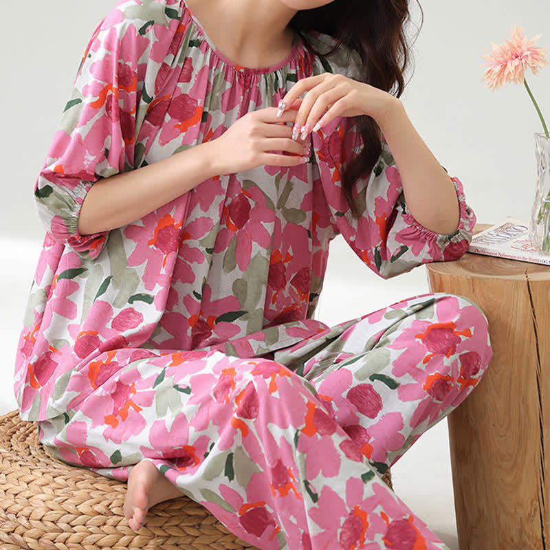 Ensemble de vêtements d'intérieur grande taille à imprimé floral et botanique