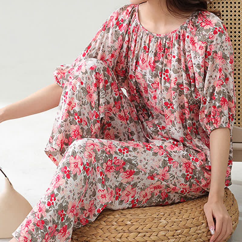 Ensemble de vêtements d'intérieur grande taille à imprimé floral et botanique