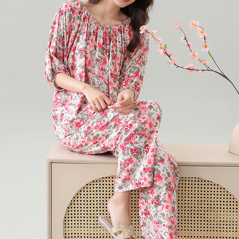 Ensemble de vêtements d'intérieur grande taille à imprimé floral et botanique