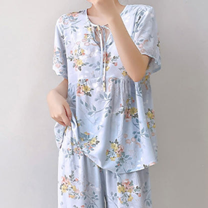 Ensemble de vêtements de détente à imprimé floral et feuilles avec lien sur le devant