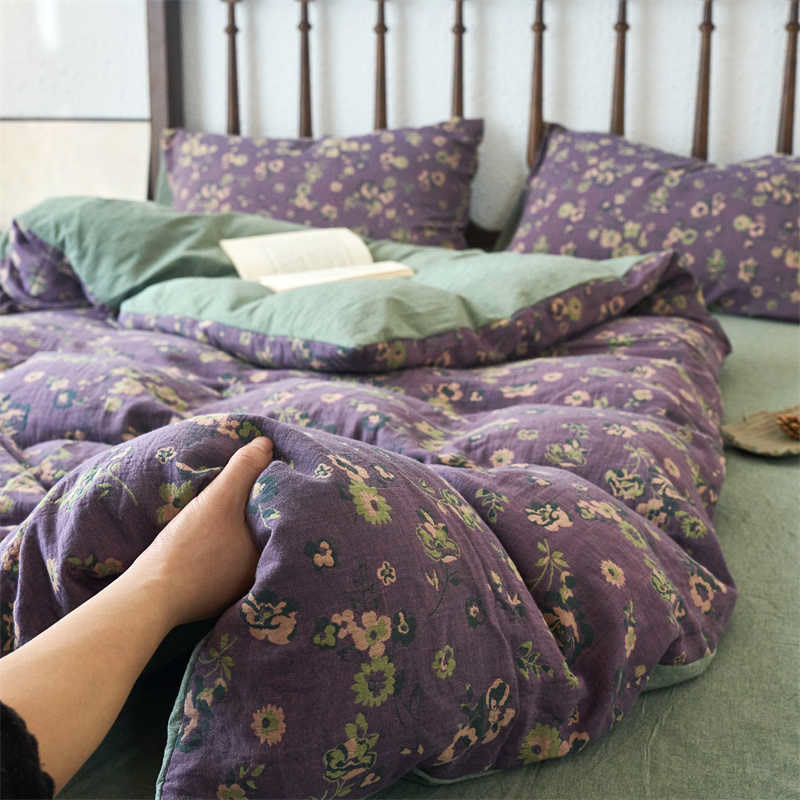 Parure de lit en gaze jacquard à motif floral (4 pièces)