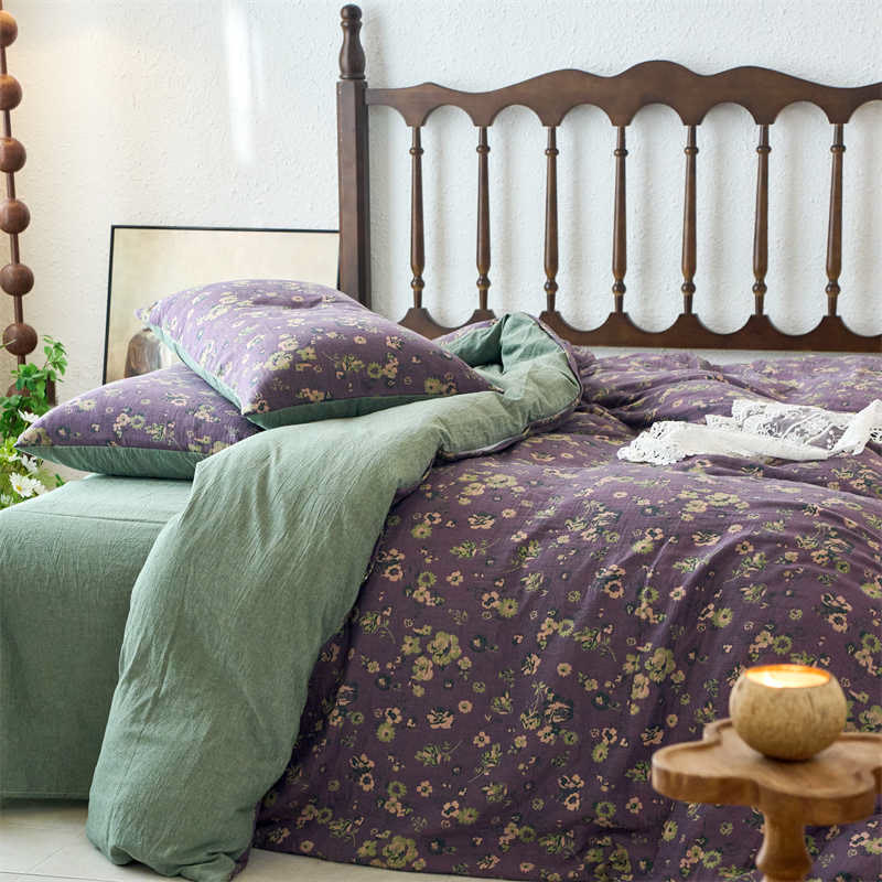 Parure de lit en gaze jacquard à motif floral (4 pièces)