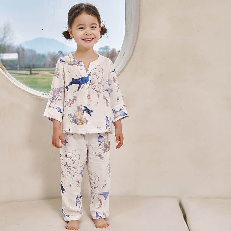 Ensemble pyjama parent-enfant en fibre de bambou « Monde sous-marin »