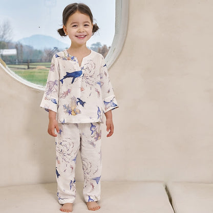 Ensemble pyjama parent-enfant en fibre de bambou « Monde sous-marin »
