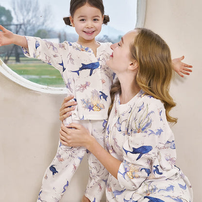 Ensemble pyjama parent-enfant en fibre de bambou « Monde sous-marin »