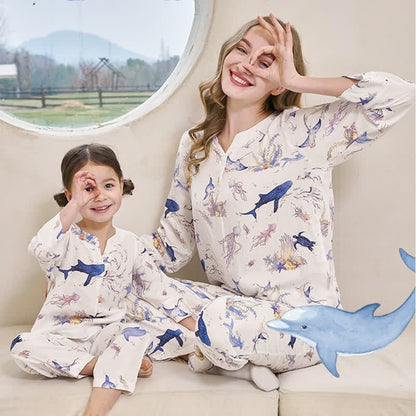 Ensemble pyjama parent-enfant en fibre de bambou « Monde sous-marin »