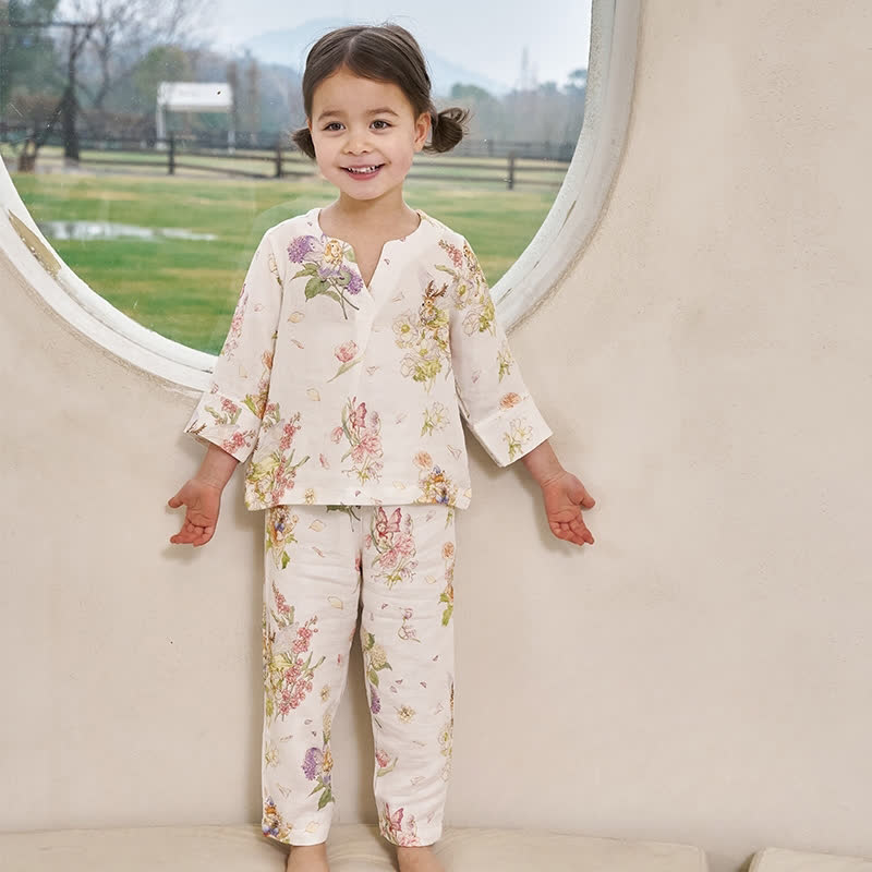 Ensemble pyjama parent-enfant à motif floral en fibre de bambou