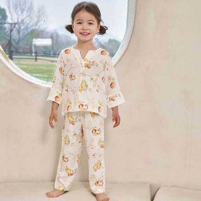 Ensemble de vêtements de nuit parent-enfant rural en fibre de bambou