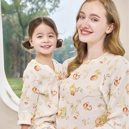 Ensemble de vêtements de nuit parent-enfant rural en fibre de bambou