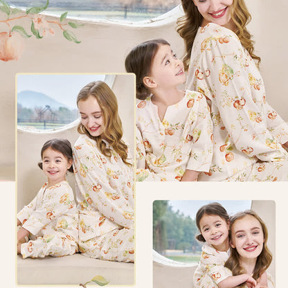 Ensemble de vêtements de nuit parent-enfant rural en fibre de bambou