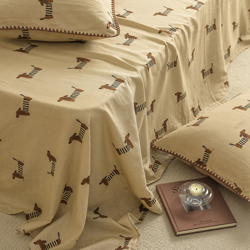 Couette double épaisseur en gaze de coton motif teckel